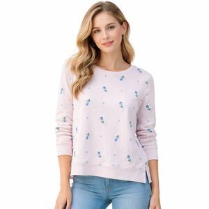 Talbots Sweatshirt Womens Petite Medium Pink Floral Embroidered Terry Pullover